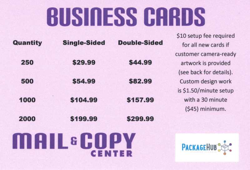 Pricing for buisness card printing at gentilly mail and copy center