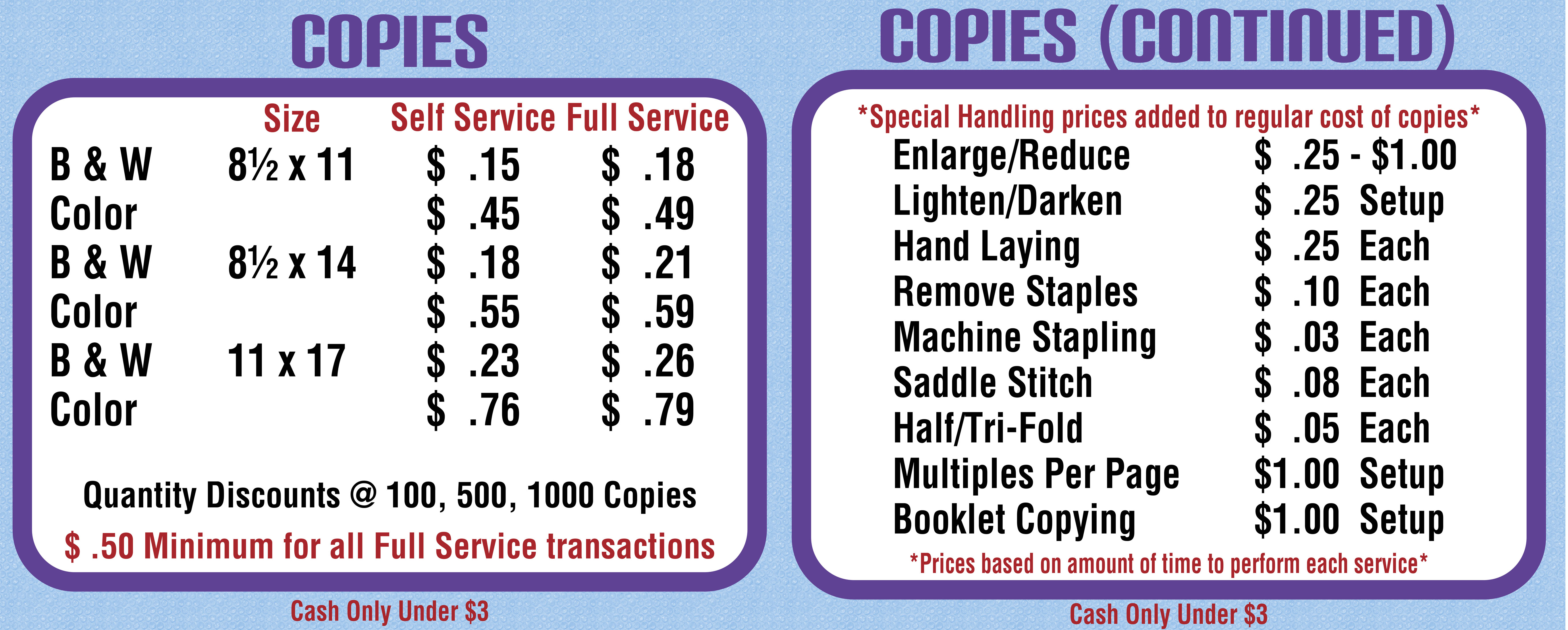 copying prices at gentilly mail and copy center in new orleans